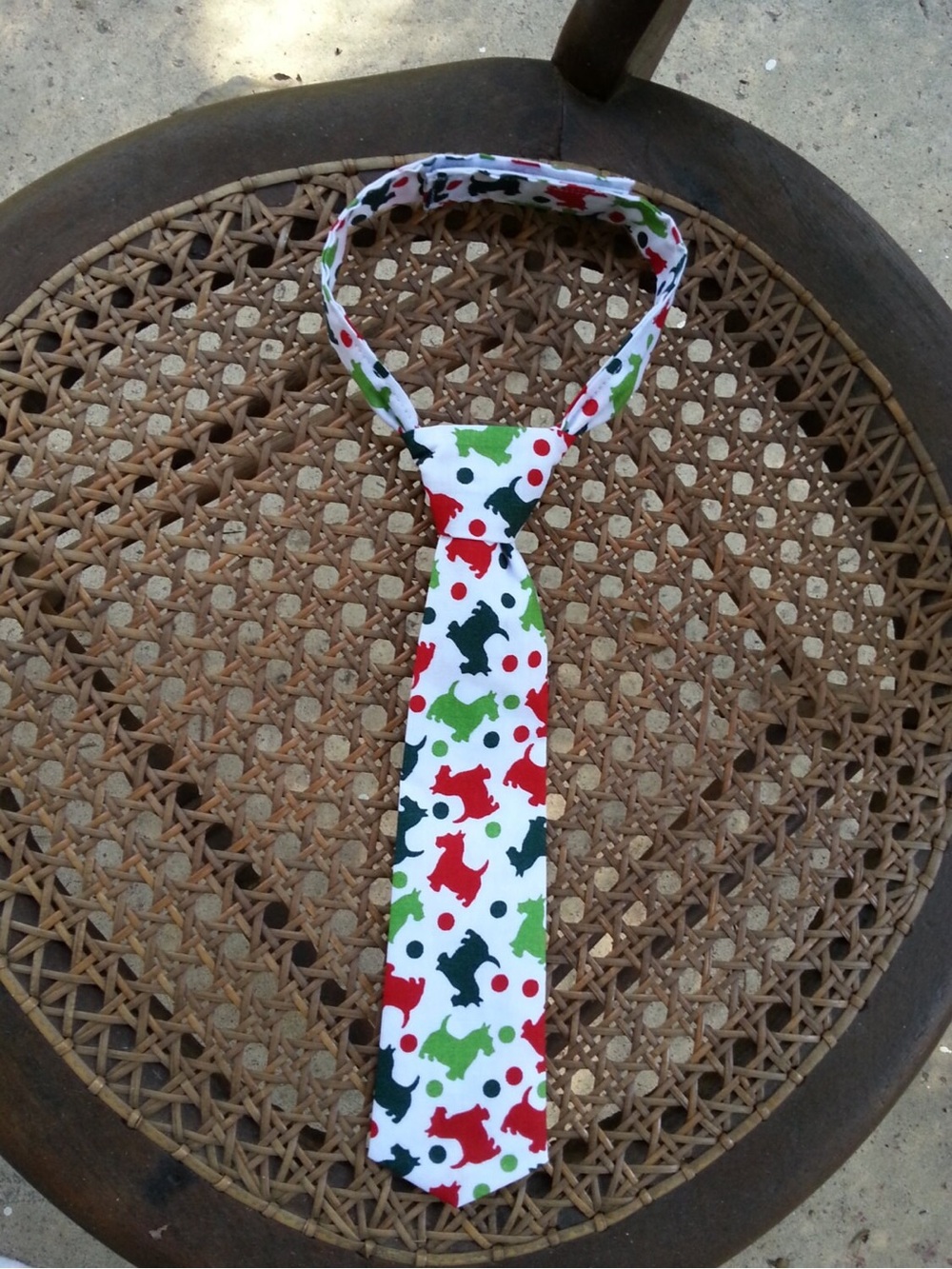 Dashing Scottish Terrier Puppy Dog neck tie kid and toddler size Red and Green